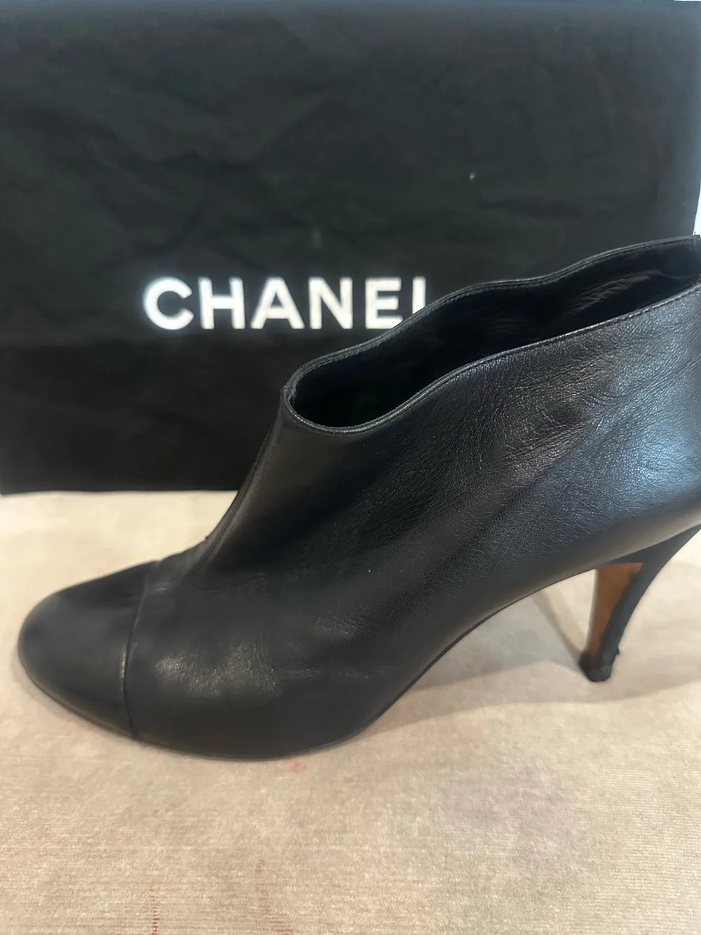CHANEL Black Leather Ankle Booties